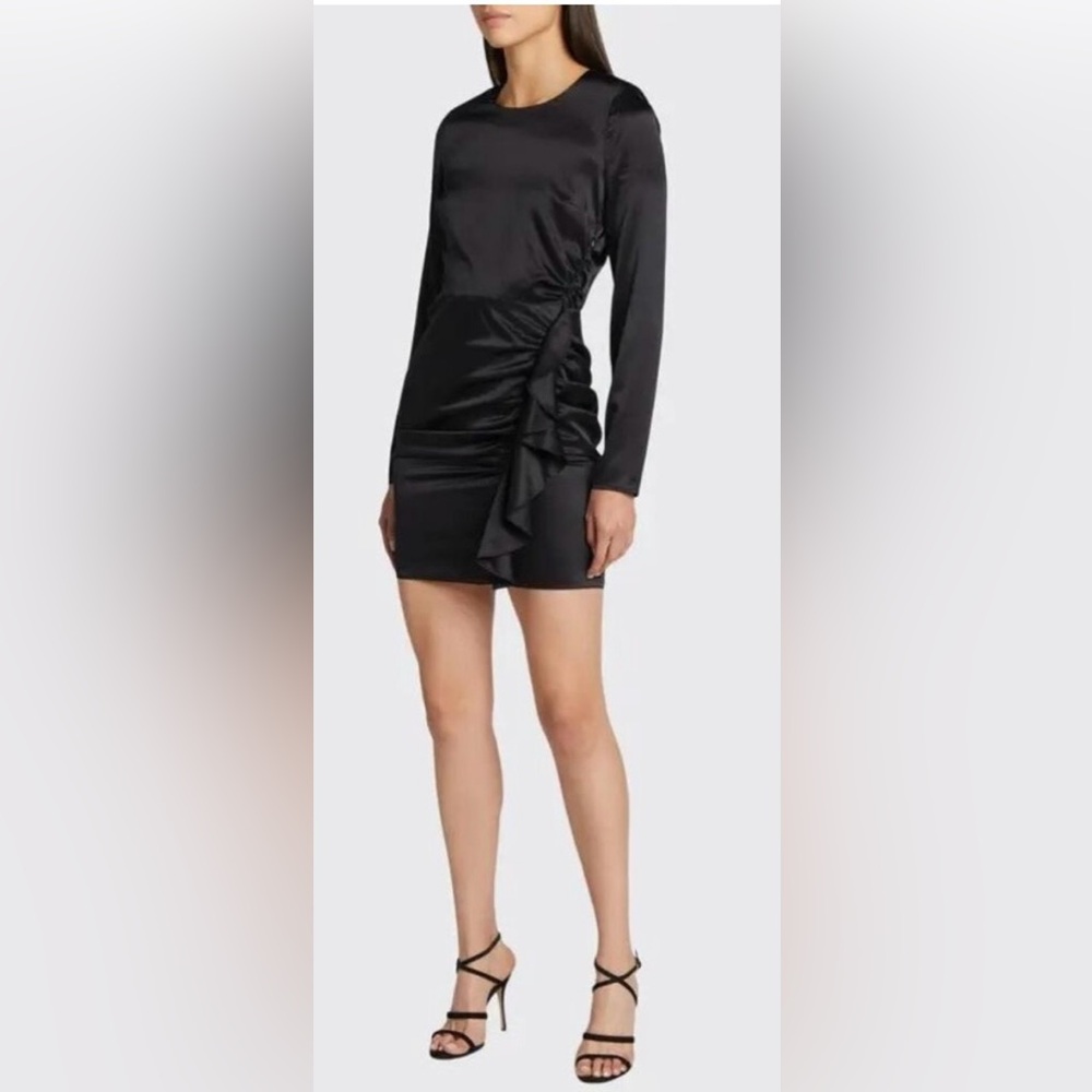 Veronica Beard Rula Silk Faux Wrap Mini Dress Ruffle Ruched Sides in Black Sz. 4